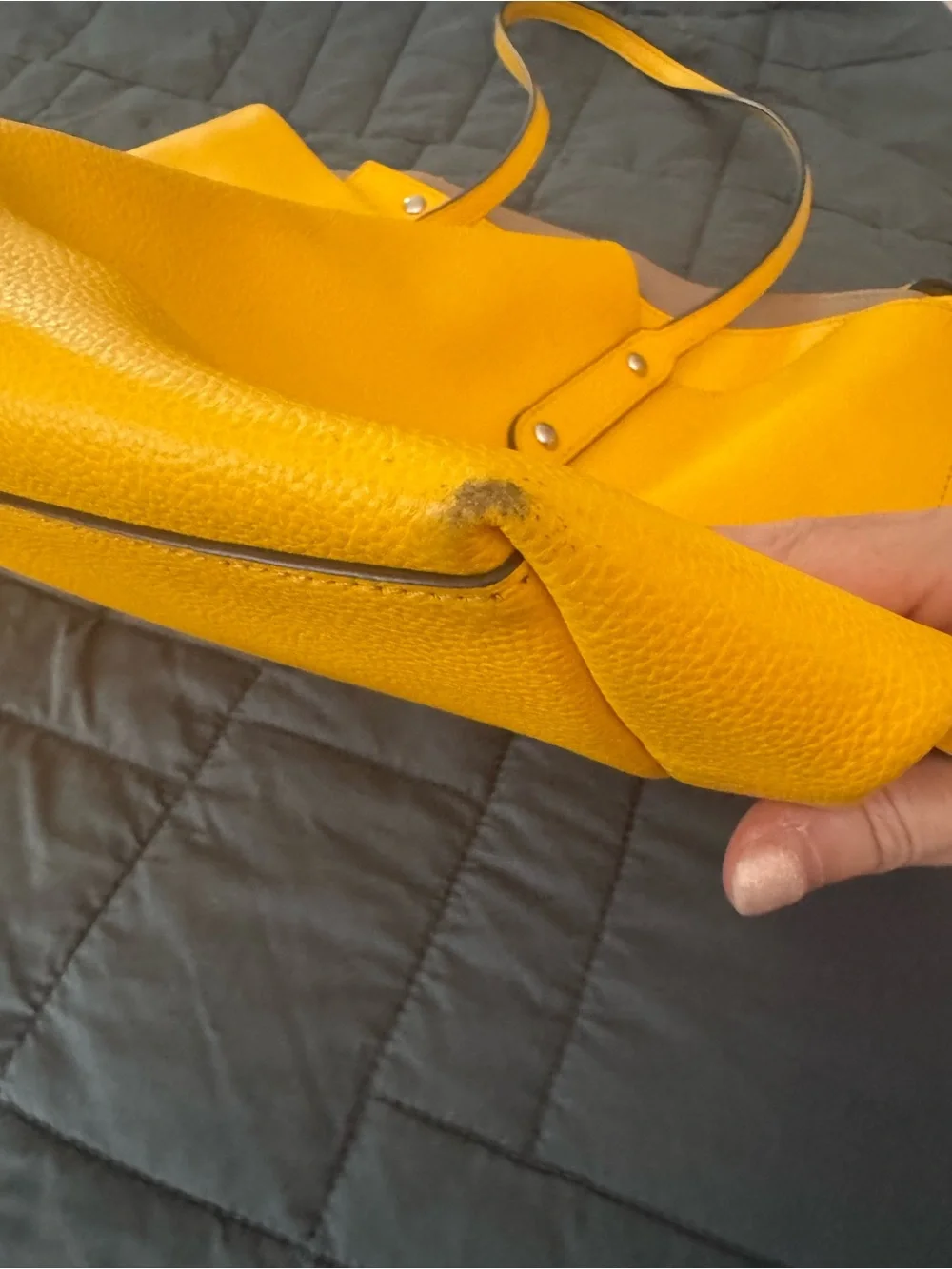 Coach Mustard Yellow Pebbled Leather Tote Bag Purse Large